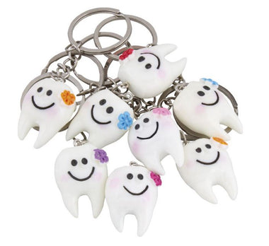 Molar Shaped Keychain with Assorted Flower Accent, 20 Per Pack
