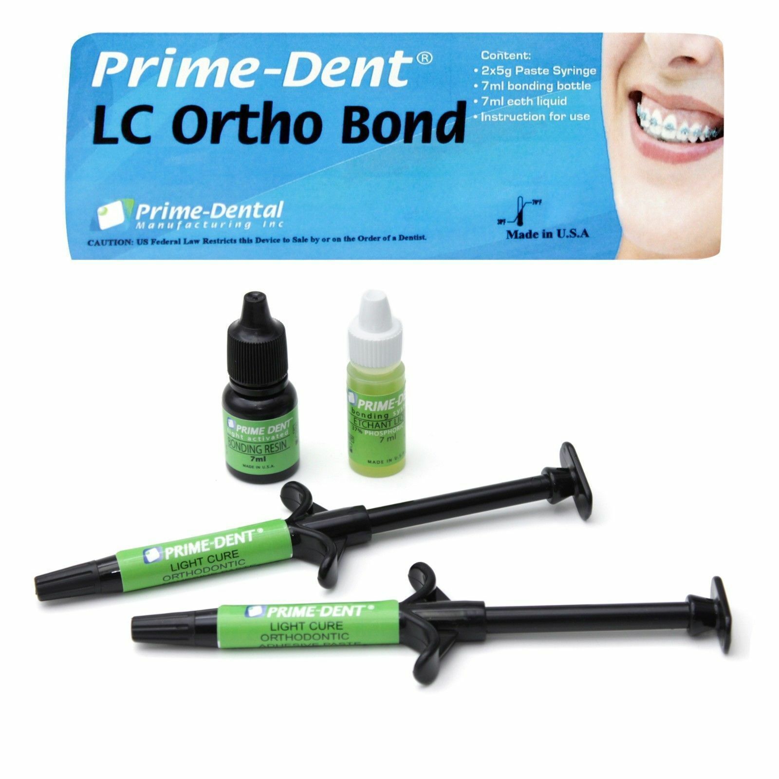 Dental Orthodontic Bonding Paste Light Cure Adhesive Green Glue Adhesive  paste Syringe Primer Bottle 37%